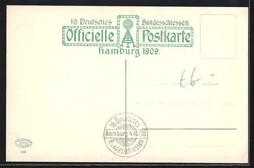 AK Hamburg, 16. Deutsches Bundesschiessen 1909, Festhalle mit Vorplatz