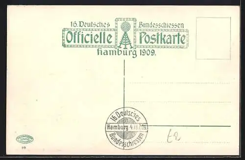 AK Hamburg, 16. Deutsches Bundesschiessen 1909, Hauptportal, Architekt Baumeister Göbel, Schützenverein