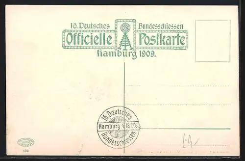 AK Hamburg, 16. Deutsches Bundesschiessen 1909, Festhalle mit Vorplatz