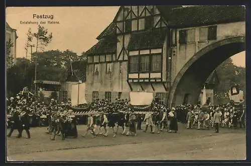 AK Hamburg, 16. Deutsches Bundesschiessen 1909, Festzug, Entstehung des Hafens