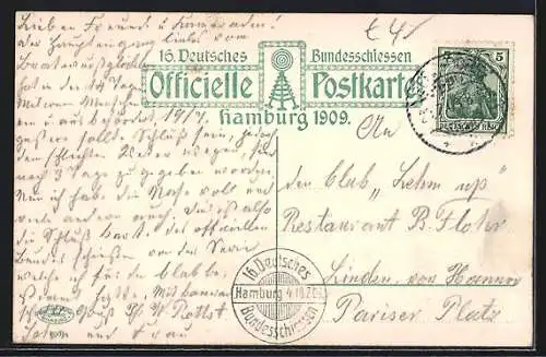 AK Hamburg, 16. Deutsches Bundesschiessen 1909, Wurstglöckchen von C. Böhle