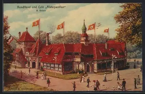 AK Hamburg, 16. Deutsches Bundesschiessen 1909, Konditorei und Café Alsterpavillon