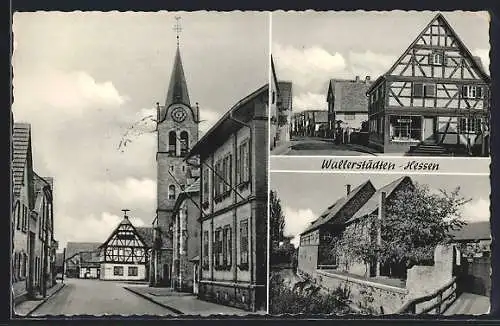 AK Wallerstädten, Strassenpartie, katholische Kirche und alte Stadtbefestigung