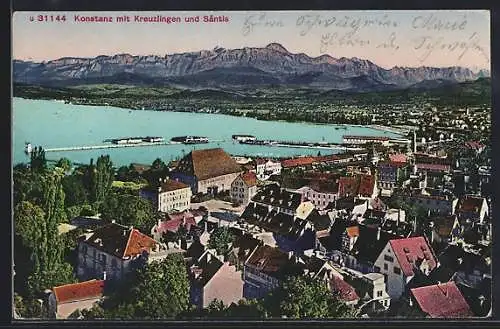 AK Konstanz, Teilansicht mit Kreuzlingen u. Säntis