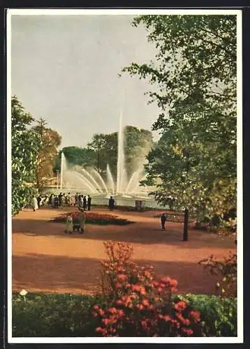 AK Hamburg, Internationale Gartenausstellung 1953, Blick vom Rosenhof auf Wasserspiele