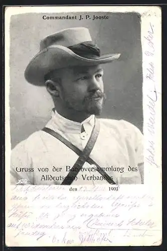 AK Commandant J. P. Jooste im Portrait, Burenversammlung des Alldeutschen Verbandes