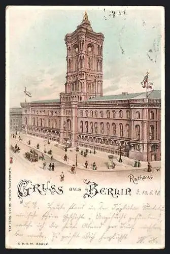 Lithographie Berlin, Rotes Rathaus, Halt gegen das Licht