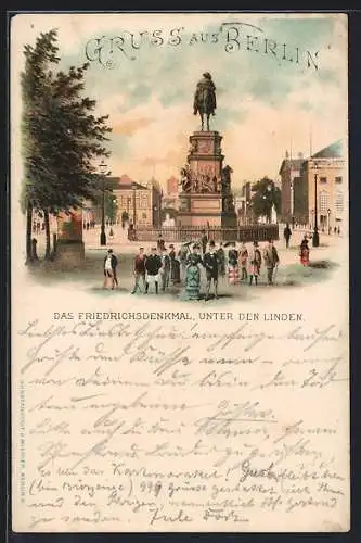 Lithographie Berlin, Friedrichsdenkmal Unter den Linden