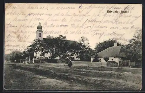 AK Kálból, Strassenpartie mit Kirche