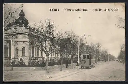 AK Sopron, Kossuth Lajos Gasse mit Strassenbahn