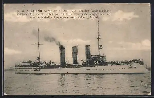 AK Kriegsschiff S.M.S. Leipzig vom Ostasiengeschwader auf See