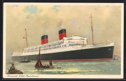 AK Passagierschiff RMS Mauretania auf See, Cunard Line