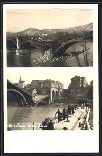 AK Maribor / Marburg, Männer bauen Behelfsbrücke, eingebrochene Brücke