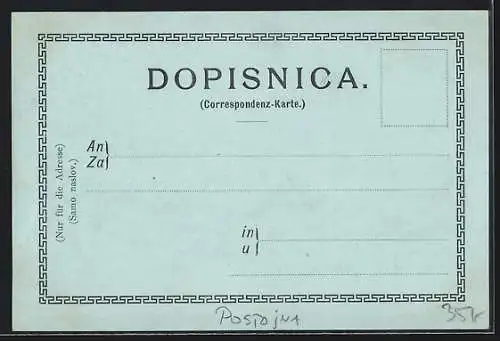 Mondschein-AK Postojna, Ortsansicht mit Blick ins Land