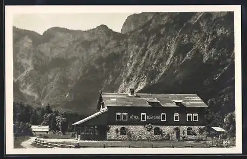 AK Bohinskem jezeru, Blick auf das Hotel Zlatorog