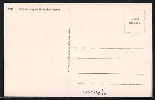 AK Bohinskem jezeru, Blick auf das Hotel Zlatorog