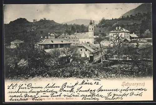 AK Schwarzach im Pongau, Ortsansicht mit Kirche und Bergpanorama