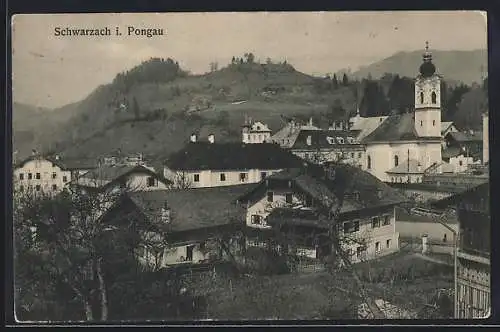 AK Schwarzach i. Pongau, Ortsansicht mit Kirche aus der Vogelschau