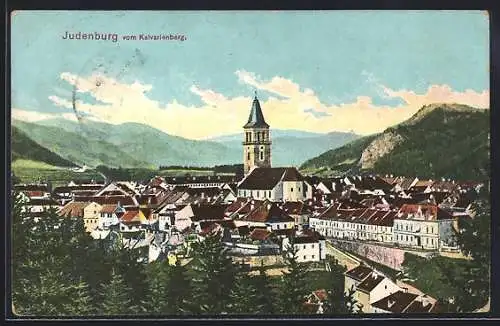 AK Judenburg, Teilansicht mit Kirche vom Kalvarienberg aus