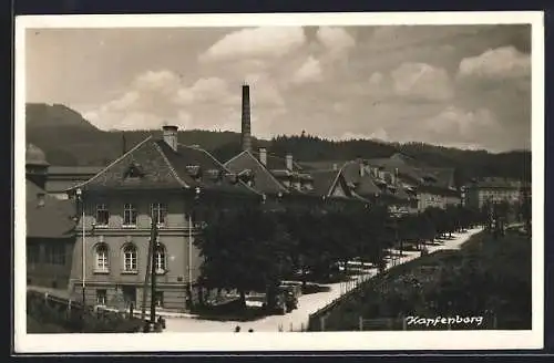 AK Kapfenberg, Teilansicht mit Strasse aus der Vogelschau