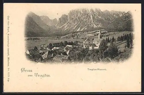 AK Tragöss, Oberort, Totalansicht mit Bergpanorama