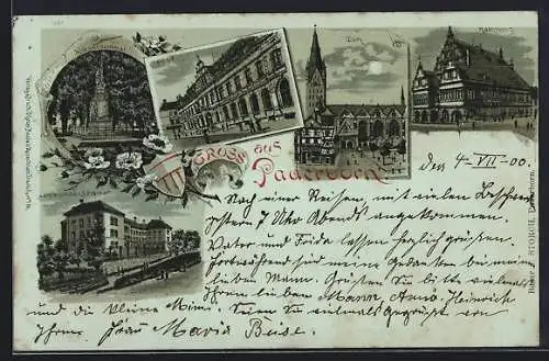 Mondschein-Lithographie Paderborn, Lehrerinnen-Seminar, Post und Dom