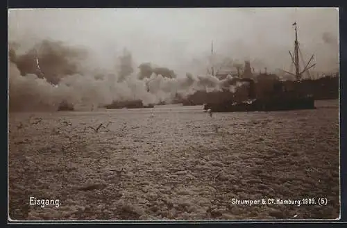 AK Hamburg, Dampfer bricht durchs Eis, Fotoverlag Strumper & Co. Hamburg 1909 (5)