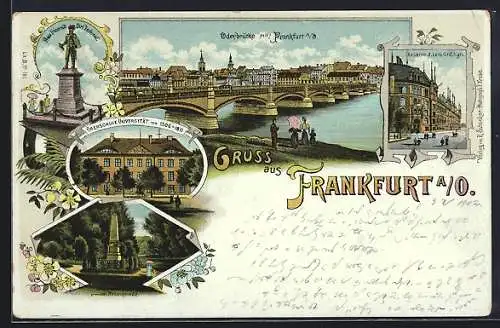 Lithographie Frankfurt a. O., Oderbrücke, Promenade