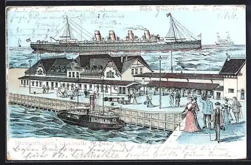 Lithographie Bremerhaven, Lloydhalle, Passagierschiff