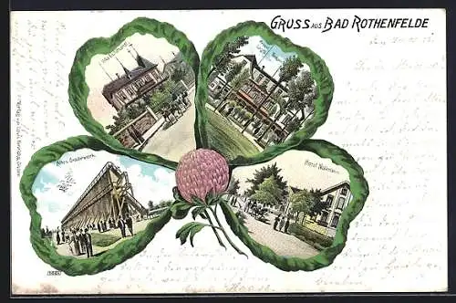 Passepartout-Lithographie Bad Rothenfelde, Gradirwerk, Villa Lichthardt, Hotel Nollmann im Kleeblatt