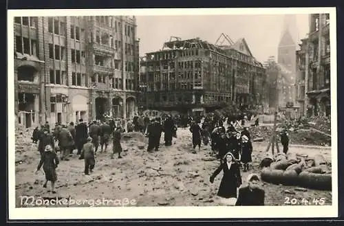 AK Hamburg, Strassenbau in der Mönckebergstrasse 1945