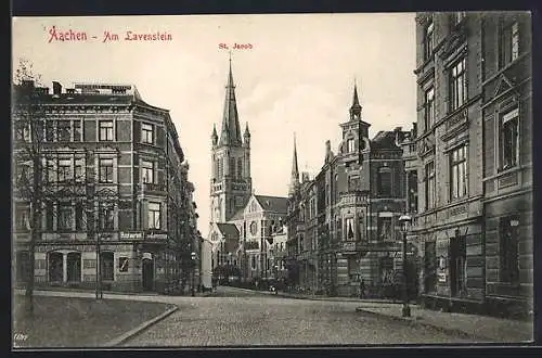 AK Aachen, Strasse am Lavenstein mit St. Jacob