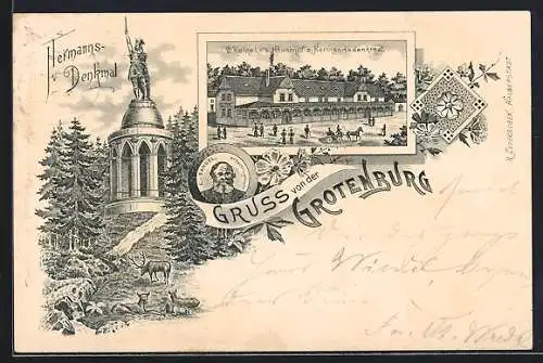 Lithographie Grotenburg, Gasthof zum Hermanns-Denkmal C. Reineke