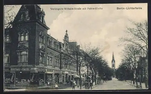 AK Berlin-Lichterfelde, Verlängerte Wilhelmstrasse mit Petruskirche