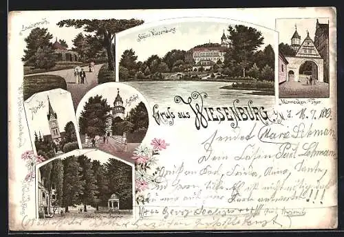 Lithographie Wiesenburg / Mark, Schloss Wiesenburg, Männecken Thor, Kirche