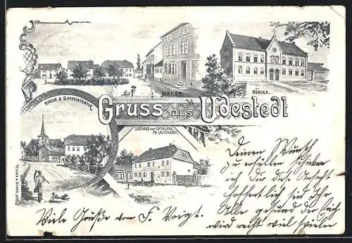 AK Udestedt, Gasthaus zum Vaterland v. Fr. Lauterbach, Kirche und Superintentur