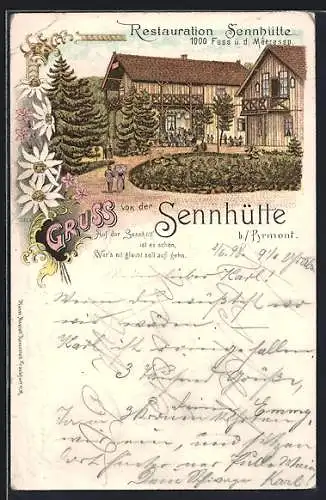 Lithographie Pyrmont, Das Restaurant Sennhütte