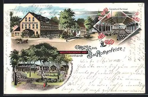 Lithographie Bad Rothenfelde, Hotel Westfälischer Hof, Concert- und Ballsaal