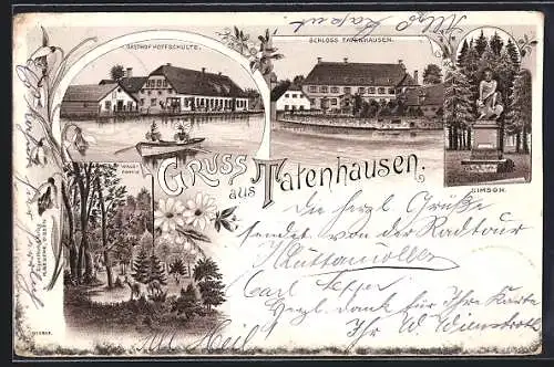 Lithographie Tatenhausen, Gasthof Hoffschulte, Schloss, Waldpartie, Simson