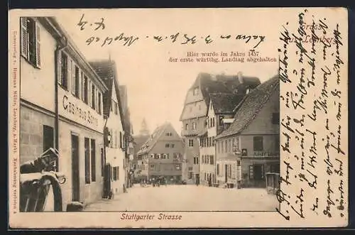 AK Leonberg / Württ., Blick in die Stuttgarter Strasse mit Gasthaus Sonne