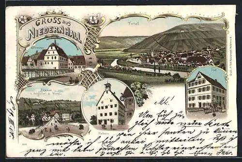 Lithographie Niedernhall, Götzenhaus, Fabrik v. Schaufler u. Wundt, Post