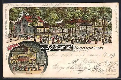 Lithographie Herford, Gasthaus Schützenhof, Saal