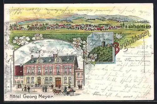 Lithographie Borgholzhausen, Hotel Georg Meyer, Ravensburg, Gesamtansicht