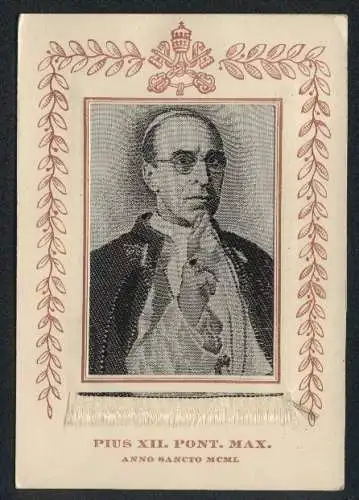 Seiden-AK Portrait von Papst Pius XII.