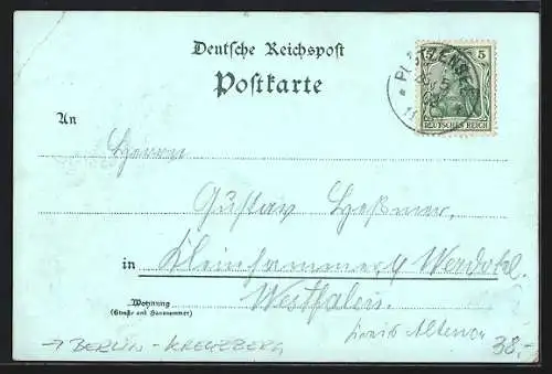 Mondschein-Lithographie Berlin-Kreuzberg, Johannistisch, Stadtmissionskirche, Currende Sänger, Porträt Adolf Stöcker