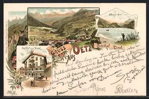 Lithographie Oetz /Tirol, Gasthof zum Rassl, Piburger See