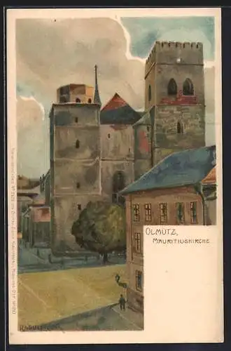 Künstler-AK Raoul Frank: Olmütz, Blick zur Mauritiuskirche