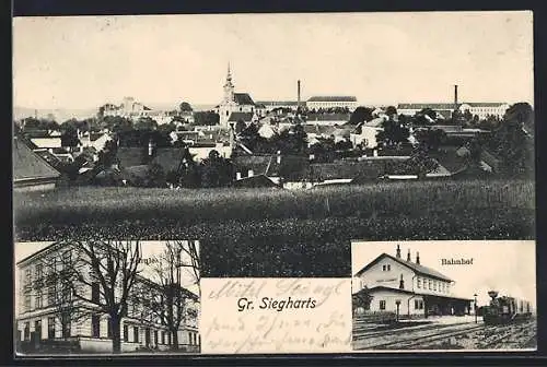 AK Gr. Siegharts, Bahnhof und Schule