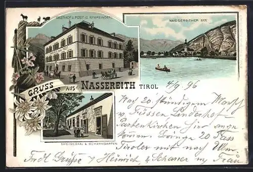 Lithographie Nassereith, Gasthof zur Post und See