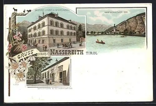 Lithographie Nassereith, Gasthof zur Post und See